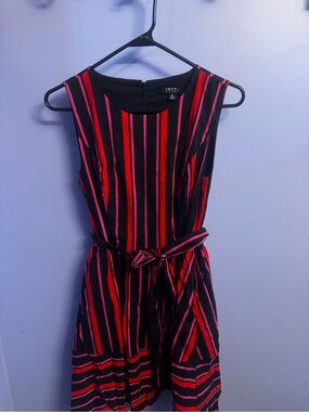 NYC Black Dress with Red and Pink Vertical Stripes